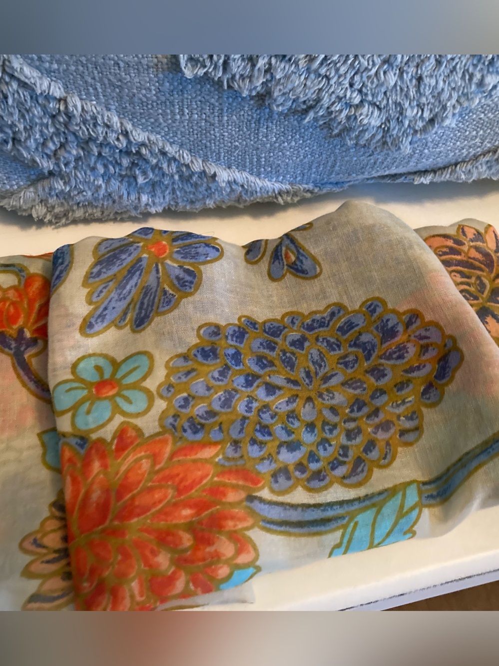 GORGEOUS Floral Scarf in Cream, Turquoise & Coral - Unbranded